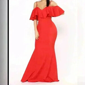 Somebody To Love Flounce Maxi Dress off the shoulders - Coral Size 1x 11D1011